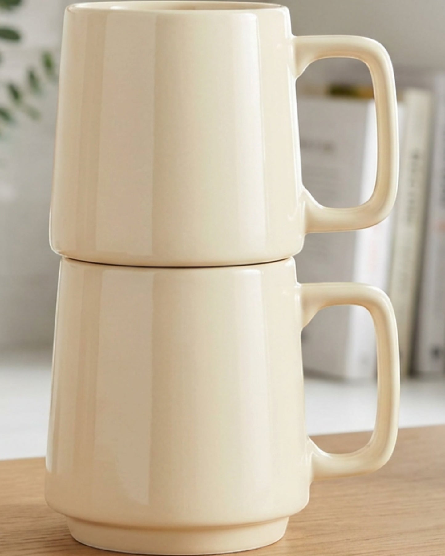 Fdgwm Stackable Ceramic Coffee Mugs Two Piece Cream - Lifestyle view